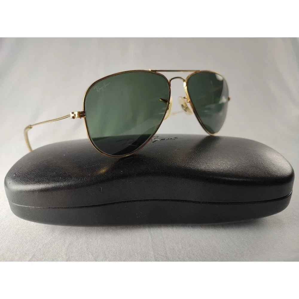 Vintage‎ B&L Ray-Ban USA Aviator Sunglasses 52-14 Gold G-15 Lenses with Case